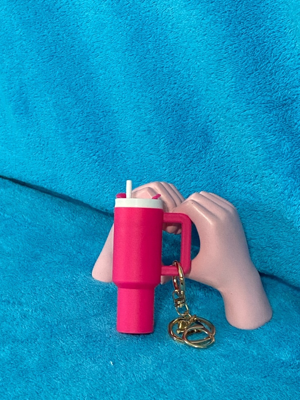 Hot Pink Tumbler Keychain with gold hardware